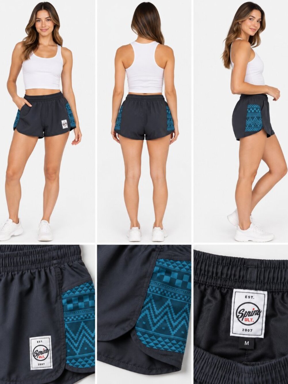 Spin ULT Charcoal Teal Geometric Print Athletic Shorts M